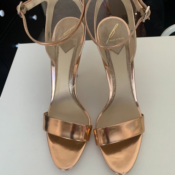 NIB Brian Atwood Rose Gold Metallic Stiletto Sandals - Picture 2 of 8